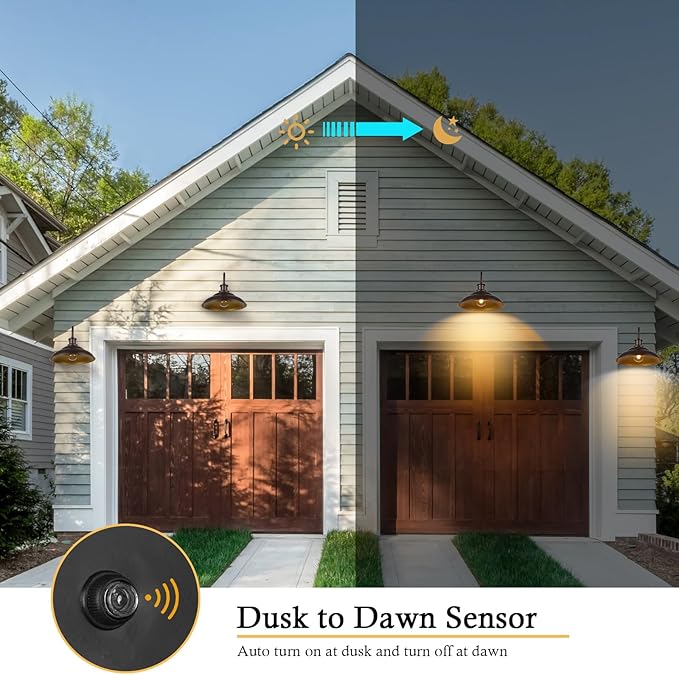 Dusk to Dawn Outdoor Gooseneck Barn Light Fixture, 16 Inch Dome Large Wall Sconce Farmhouse Exterior Wall Mount Light for House Garage Patio Doorway, 2 Pack