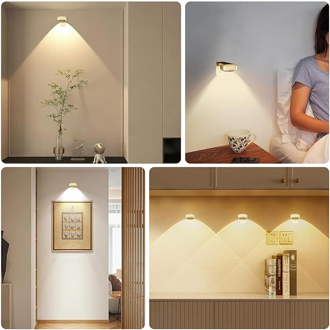 Lightbiz Picture Lights for Wall 3 Pcs, Rechargeable Battery Operated Magnetic Wall Lights with 3 Color Temps, Remote Dimmable Timer Poster Lights for Art Display, Frame, Painting