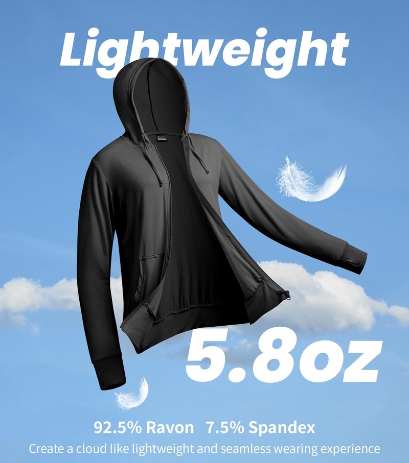 LETAOTAO Womens' Lightweight Zip Up Hoodies Stretch Thin Summer Jackets For Women Black