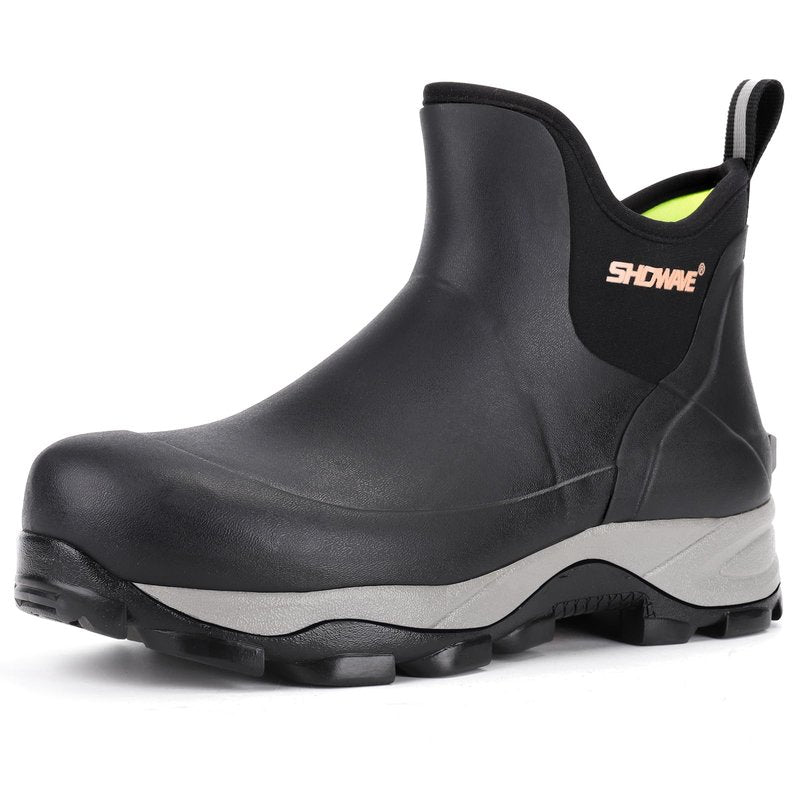 Showave Men's Rubber Boots Waterproof Rain Footwear Durable Short Hunting Boots for Mud Gardening Yard and Chore Working (Size 14,Black)