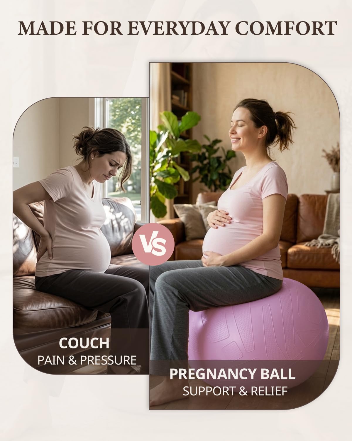 Trideer Pregnancy Birthing Ball, 1.7mm Extra Thick Yoga Ball for Maternity, Labor, Physio, Recovery, Exercise Guide & Daily Comfort Tips for All Trimesters, 1000LB Anti-Burst Non-Slip Stability Ball