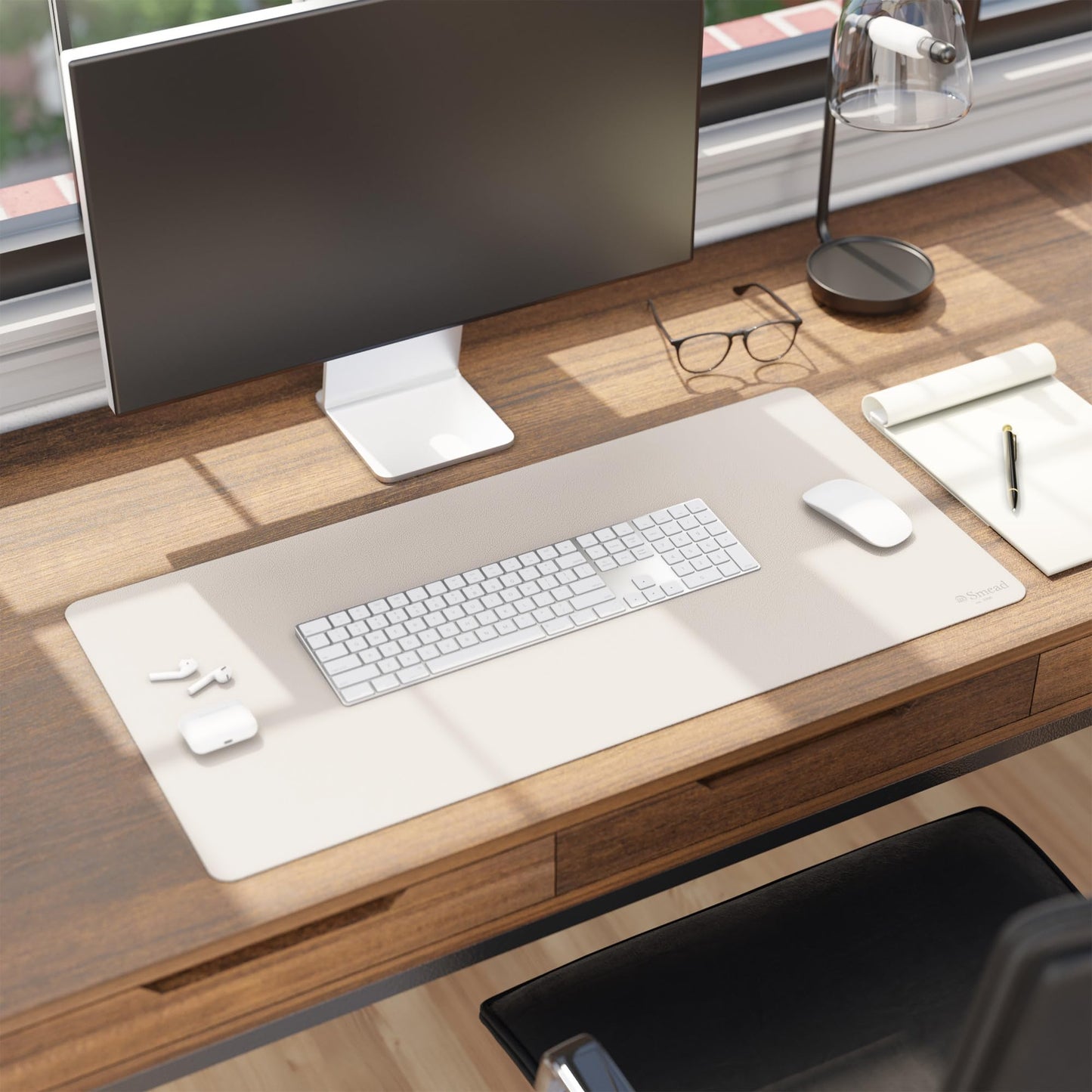 Smead Desk Pad, Vegan Leather Desk Mat with Non-Slip Faux Suede Backing, Perfect Desk Organizer for Office Decor, 31.5” x 15.7” Medium, Sandstone (64831)