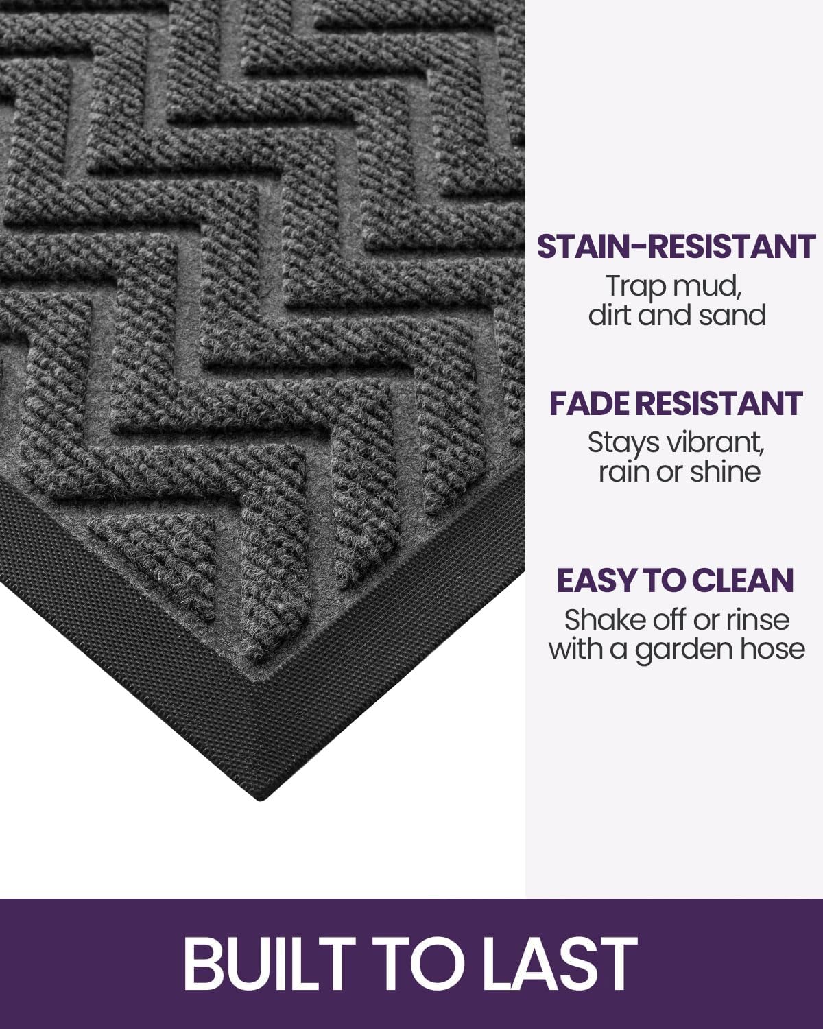 DEXI Front Door Mat Outside Entrance, 4x6 ft Large Rubber Entry Doormat Heavy Duty, Welcome Mats Non Slip for Inside House Floor Entryway Double Doors Exterior Patio, Chevron Dark Grey