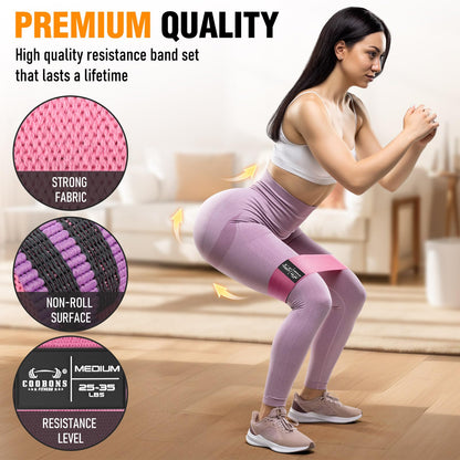 Fabric Resistance Bands for Working Out - Exercise Bands for Women and Men, Booty Bands for Legs and Glute, Yoga, Pilates, Rehab, Fitness and Home Workout