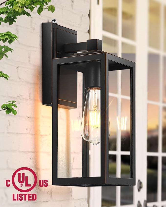 VIANIS Large 2 Pack Dusk to Dawn Outdoor Wall Lights, Black Gold Exterior House Lights Wall Mount Sconce, Modern Waterproof Front Porch Lanterns Light Fixture for Garage Coach, Outside Door Lights