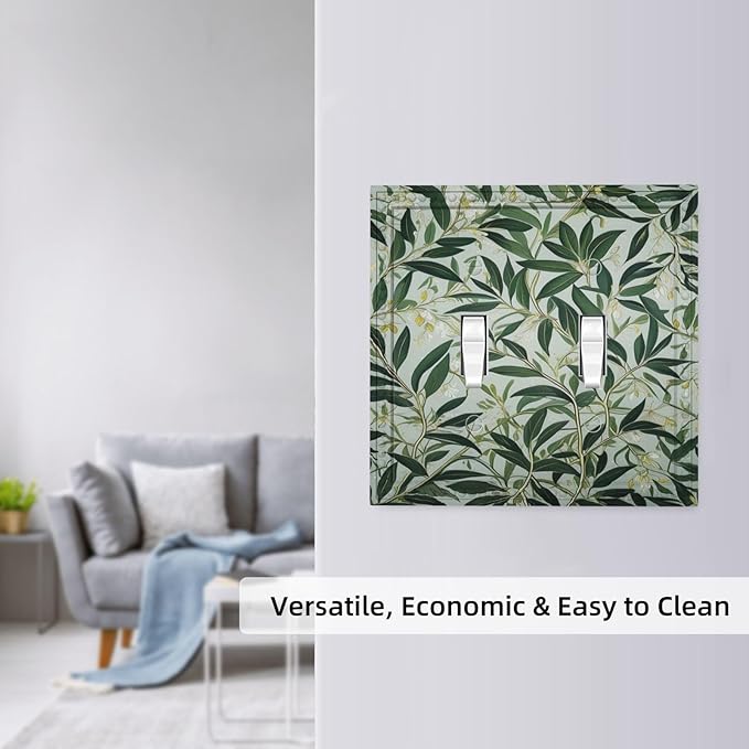 Sage Eucalyptus Leaves Foliage Light Switch Covers Double Toggle 2 Gang Wall Plate Dual Decorative Switchplate Electrical Faceplate for Farmhouse Decor