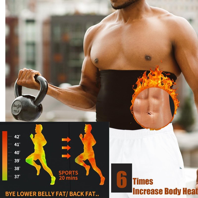 REMEBSWEAT Waist Trimmer for Men Sauna Belt, Neoprene-Free Waist Cincher, Sauna Slimming Belt Sauna Sweat Workout Shaper (Blue, Large)