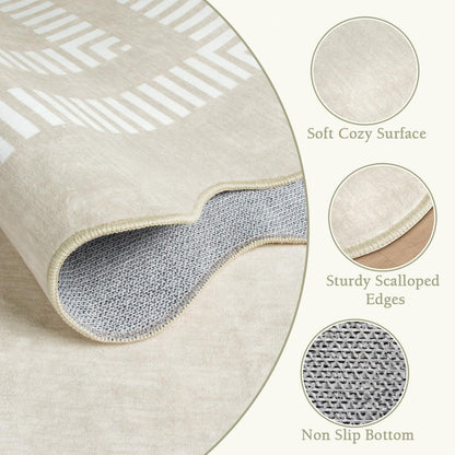 LORWER Area Rugs 5x7 Living Room Washable Modern Rug, Neutral Beige Soft Non Slip Rugs Ultra-Thin Indoor Carpet for Bedroom Dining Room Nursery Home Office