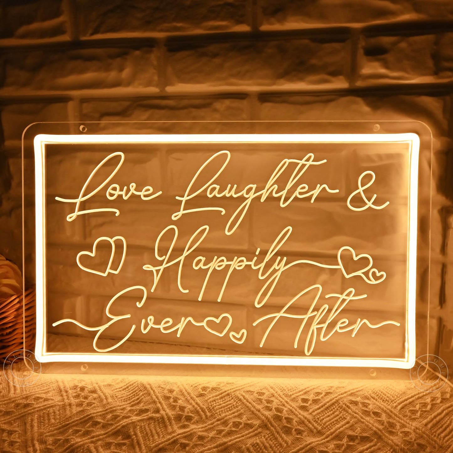 SYLHOME Led Neon Light Sign Love Laughter Happily Ever After Wedding Backdrop Home Bedroom Living Room Wall Sign Decor Birthday Christmas Party 15.75" X 9.84" USB