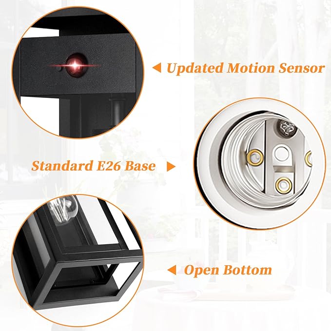 15" Motion Sensor Outdoor Wall Lights, 2 Pack Large Dusk to Dawn Outdoor Lights, 3 Lighting Modes Waterproof Anti-Rust Wall Sconces, Exterior Lighting Fixtures for Front Door, Porch, Garage