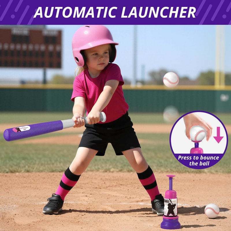 HYES Baseball Set - 3 Ways to Play, Adjustable Height, Easy to Assemble, Safe & Sturdy, Ideal Sport Gift for Kids