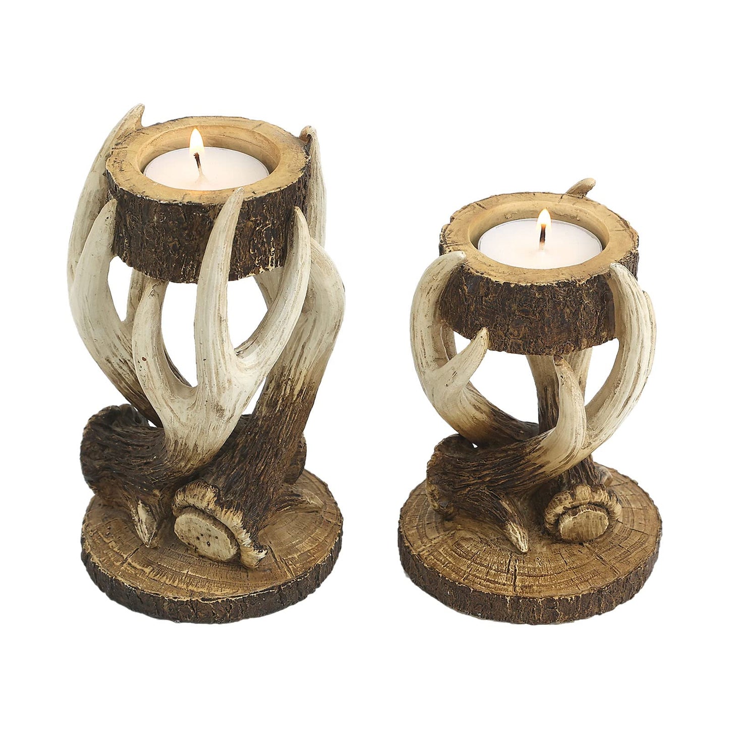 Duomiacasa 2Pcs Antler Deer Candle Holders, Rustic Elk Tealight Holder,Cabin Log Decoration
