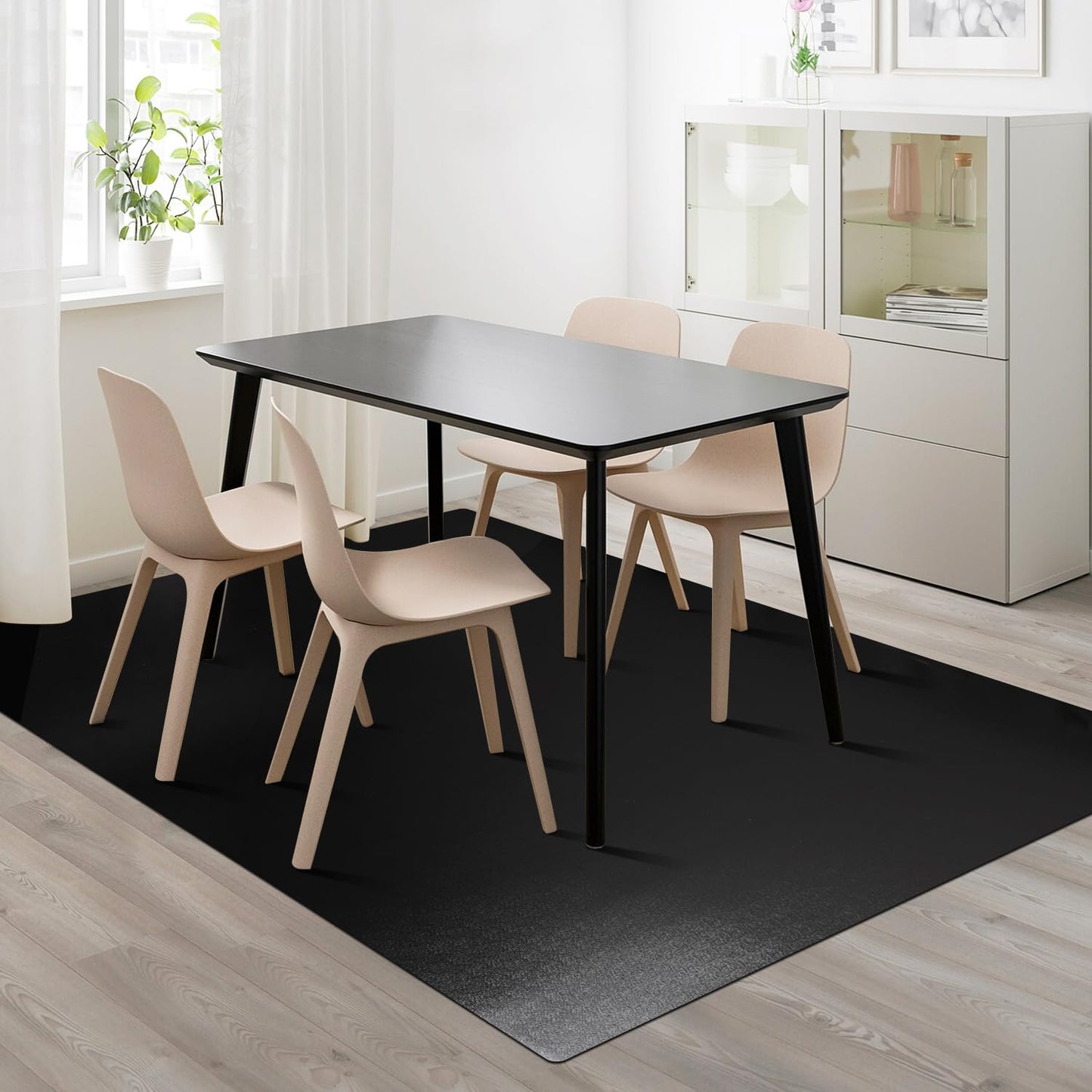 FURKIT Vinyl Floor Mat for Home，5'×7' Black Waterproof Area Mat for Under Dining Room Table, Sturdy Plastic Rug Protector for Kitchen, Living Room, Yard, Garage