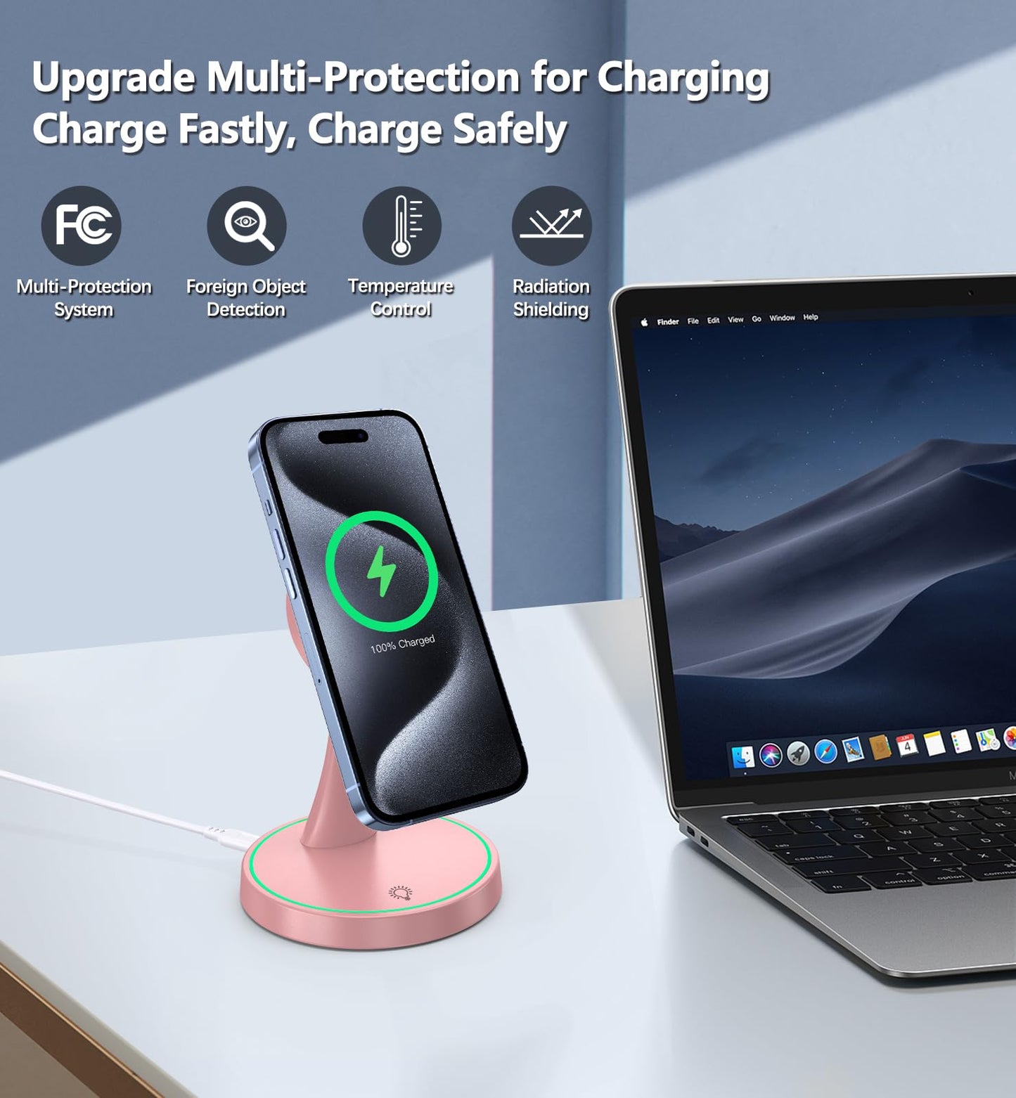 Magnetic Wireless Charger Stand 15W Fast Mag-Safe Charger for iPhone 17/17 pro/ 17 Air/ 17 pro max 16/15/14/13/12 Series Magnet Wireless Charging Station/Pad with Sleep-Friendly Light for AirPods