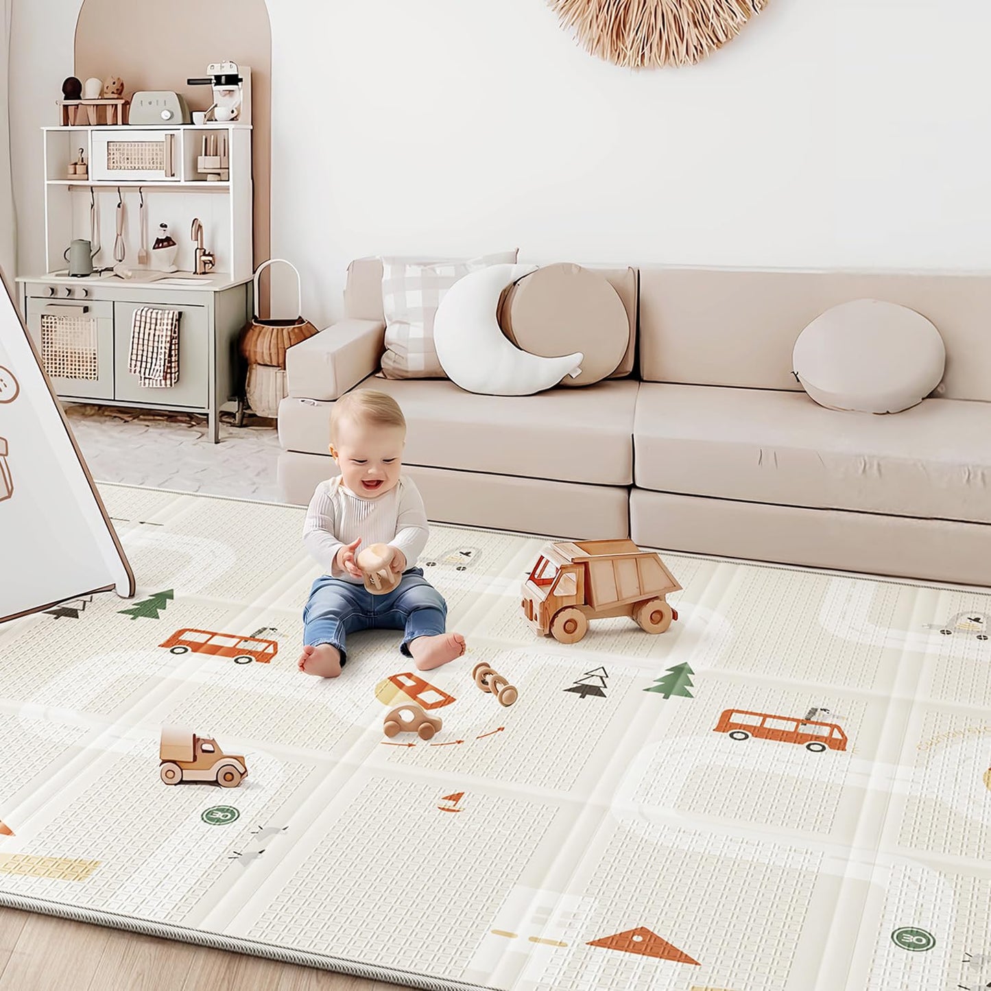 BG-BABYGO Baby Play Mat 50"*78" Foldable Baby Play Mat for Floor Reversible Waterproof Playmats for Babies Boy and Toddlers Infants Edge Reinforcement Crawling Mat for Indoor&Outdoor&Travel