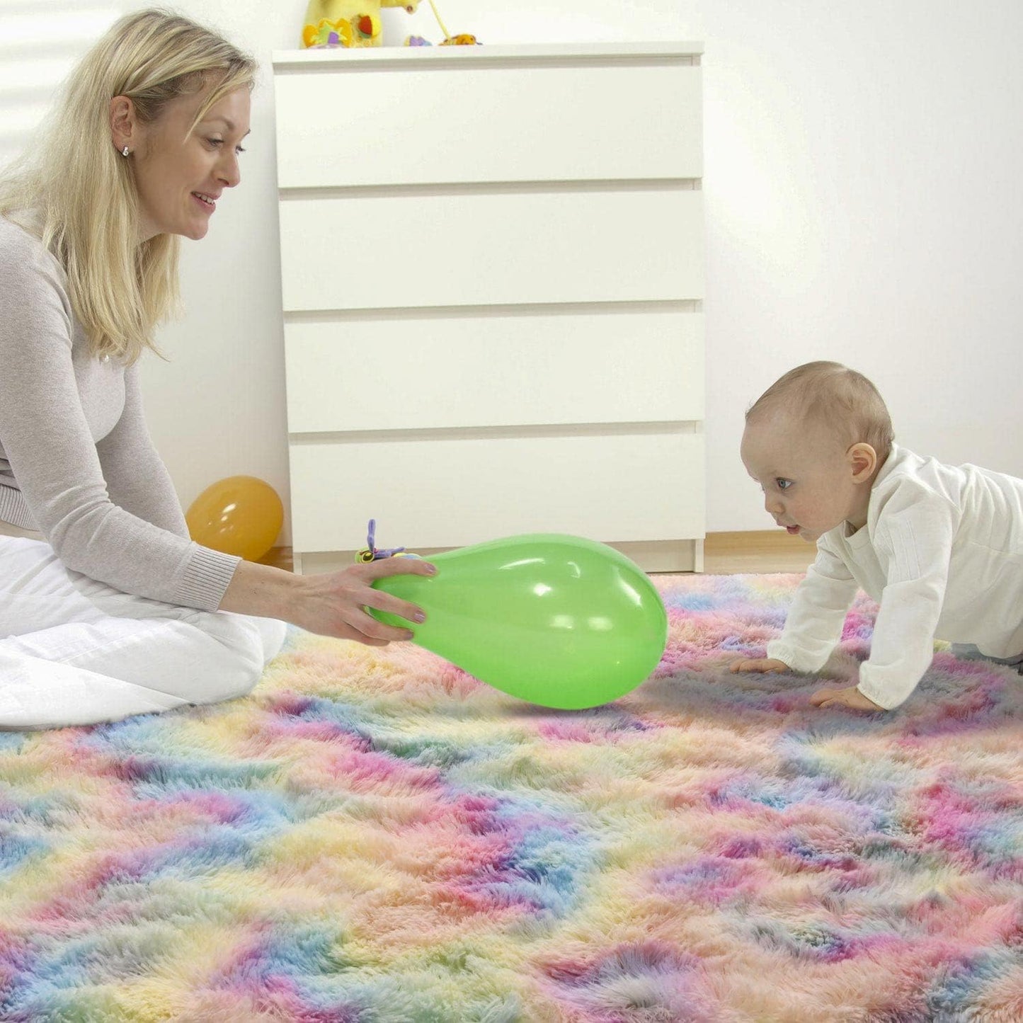Terrug Fluffy Area Rug for Bedroom, Rainbow 3x5 Ft Throw Rug for Living Room Kids Room, Ultra-Soft Plush Washable Carpet with Non-Slip Rubber Backing, Cozy Floor Decoration