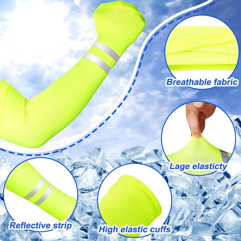 SATINIOR 6 Pairs UV Sun Protection Arm Sleeves for Men Women Reflective Cooling Compression Sleeves Golf Outdoor Sports(Fluorescent Yellow)