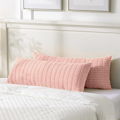 Fancy Homi Blush Pink Long Body Lumbar Lumbar Decorative Throw Pillow Covers 20x54 Inch for Bed Couch Bedroom Bench, Soft Corduroy Rectangle Solid Pillow Case, Rustic Farmhouse Boho Room Decor