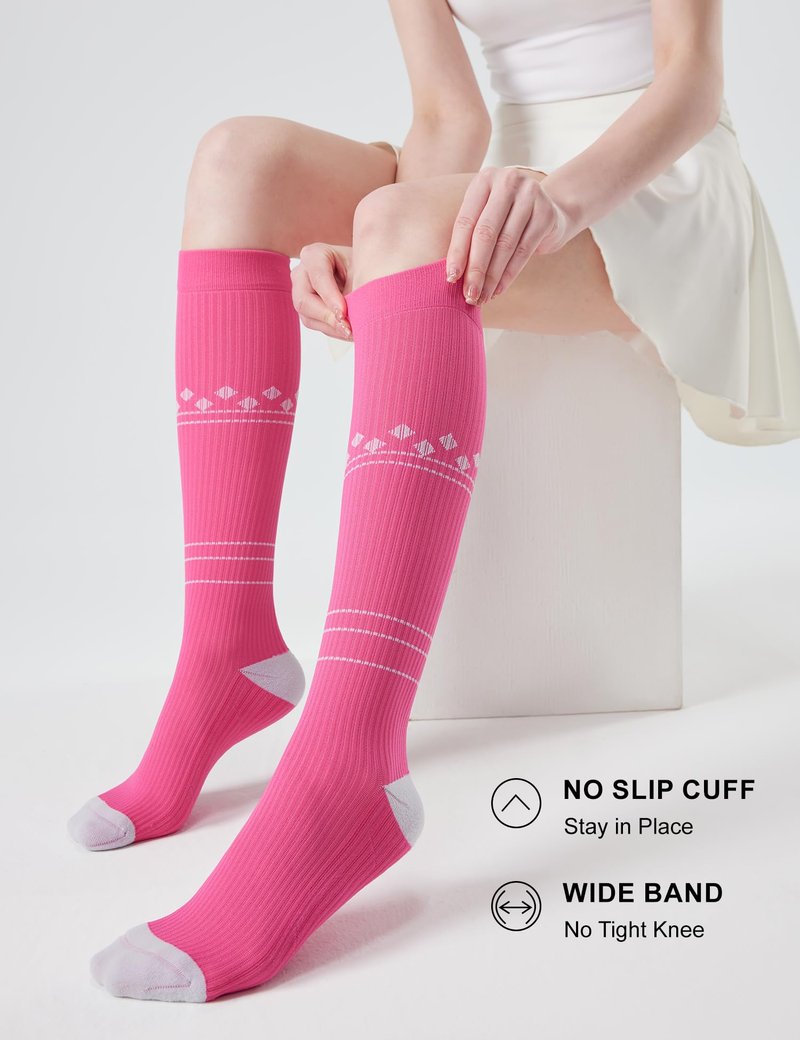 FITRELL 3 Pairs Compression Socks for Women and Men 20-30mmHg - Support for Travel, Running, Nurse, Knee High, Mint/Peachy/Haze Blue L/XL