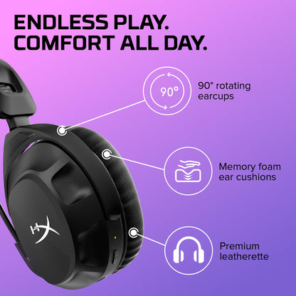 HyperX Cloud Stinger 2 - Wireless Gaming Headset – Compatible with PC. Noise-cancelling Swivel-to-mute Microphone, Comfortable Memory Foam, UP to 20 hours of battery life,Black
