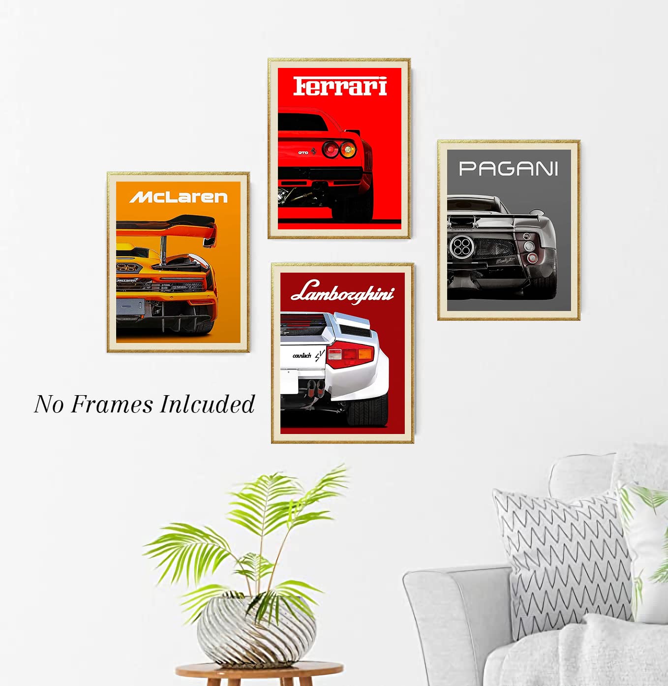 Modern Car Posters Classic Supercar Wall Art Prints, Cool Racing Ferrari Lamborghini McLaren Pagani Canvas Posters for Man Cave Boys Room Wall Decor, Sports Car Art Prints, Set of 4 (8"x10" Unframed)