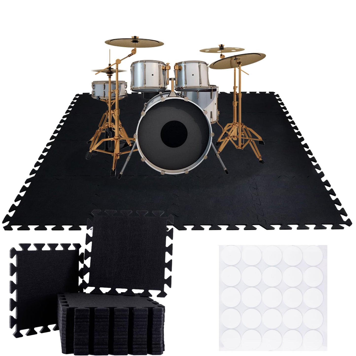 16 Pcs Black Thick Sound Absorbing Interlocking Floor Mats, Drum Rug