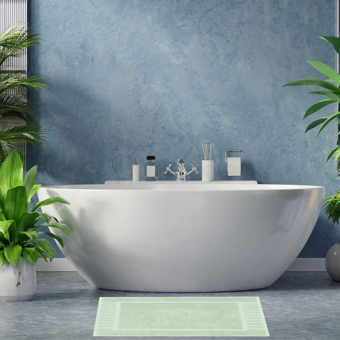 White Classic Luxury Bath Mat Floor Towel Set - Absorbent Cotton Hotel Spa Shower/Bathtub Mats [Not a Bathroom Rug] 22"x34" | 2 Pack | Green