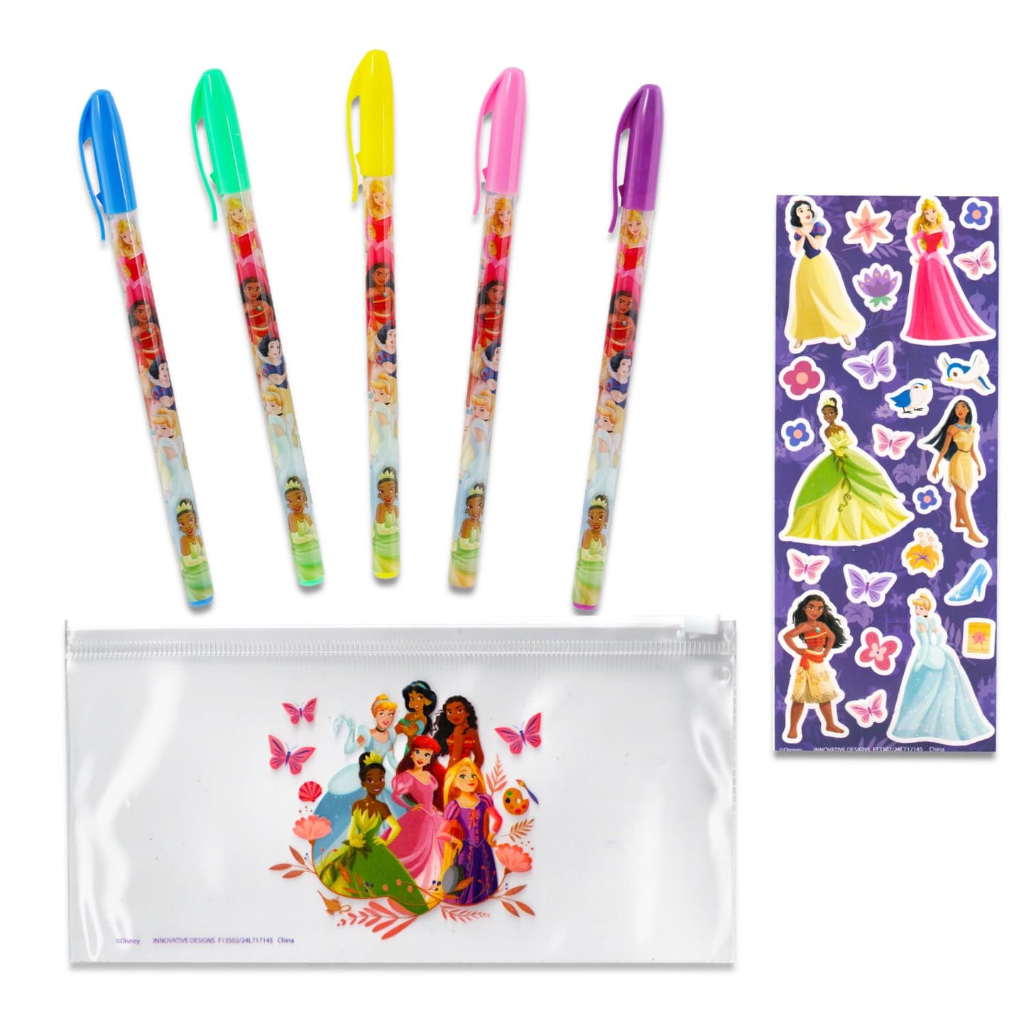 Disney Princess Pencil Case for Girls Princess Pencil Bag Bundle Princess Molded Pencil Case and 5 Princess Gel Pens Plus Stickers, More Princess School Supplies