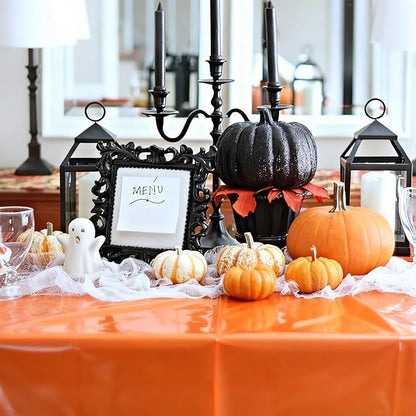 3 Packs Orenge Disposable Plastic Tablecloth 54 x 108 Inch Waterproof Tablecloths 6FT Rectangle Table Cover for Parties Birthday Hallowmas Autumn Theme Outdoor Picnic Family Dinner