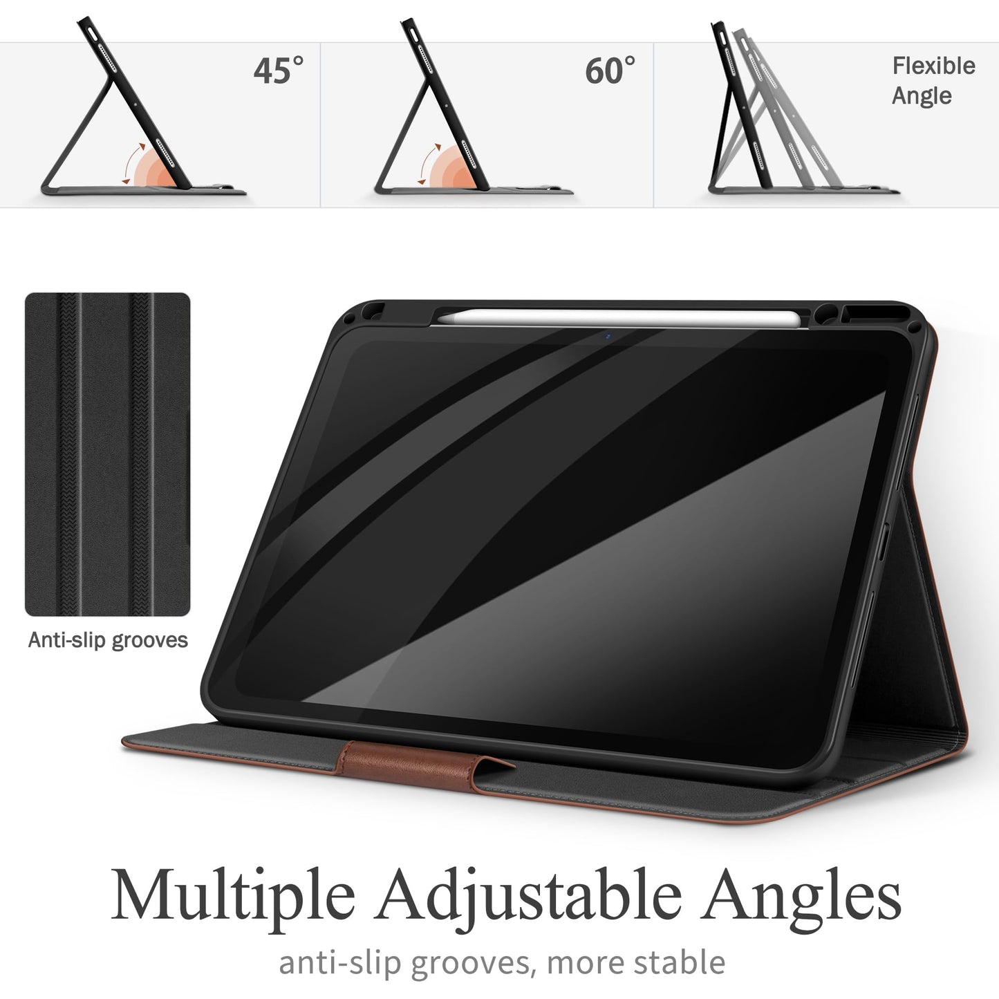 auaua Case for iPad Air 13 inch M4/M3/M2(2026/2025/2024), with Pencil Holder and Pocket, Multiple Viewing Angles, Magnetic Closure, Auto Sleep/Wake (Brown)