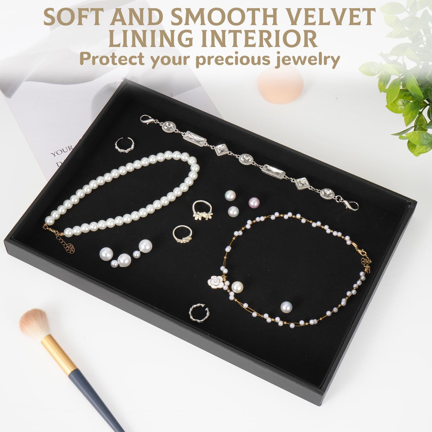 YEXEXINM 12 Pcs Velvet Stackable Jewelry Tray Showcase Display, Jewelry Organizer Trays for Drawers and Countertop, Black Empty Plates for Necklace, Ring, Bracelet, and Earring Storage Display