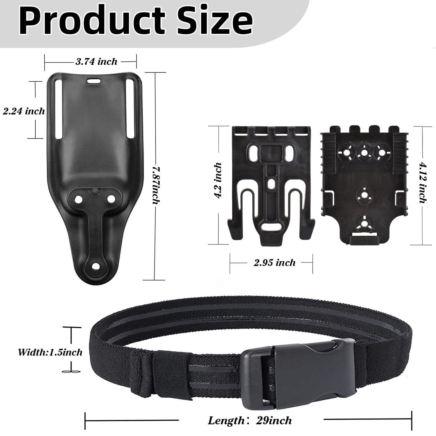 VCQIEO QLS Quick Locking System Kits with 2" Mid/Low Ride Belt Loop Adapter, Drop Leg Holster Platform, Qls Fork and Duty Receiver Plate 19 22 & Elastic Leg Strap, Black
