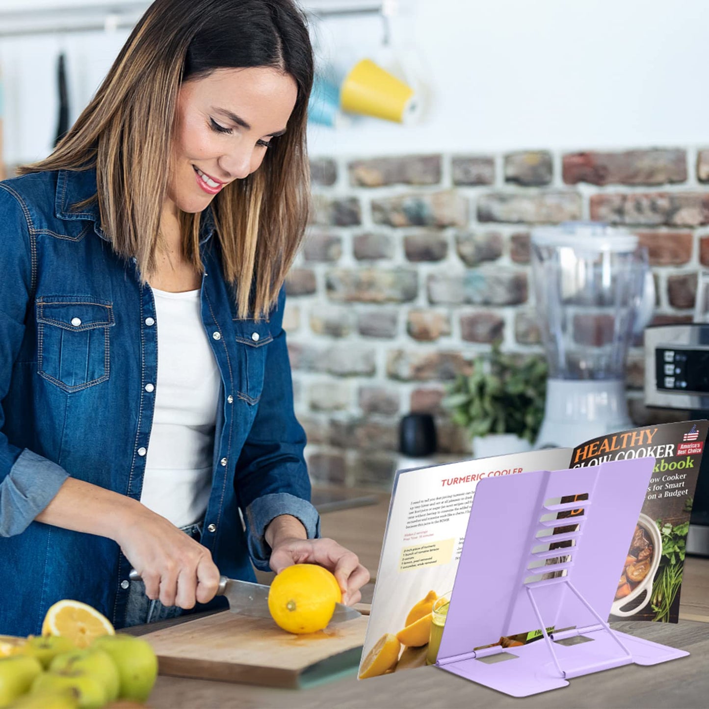 Honagu Metal Desk Book Holder, Hands Free Adjustable Cookbook & Document Holder, Portable Bookstand for Music Books, Textbooks, Recipes, Tablets & iPads (Purple)