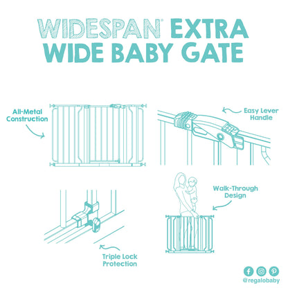 Regalo Safety 29-56" Extra Wide Baby Gate for Doorways & Bottom of Stairs, Pressure Mounted Baby Gate with Door for Babies, Toddlers & Pets, Tested & Safe for 30 Years, American Designed and Owned