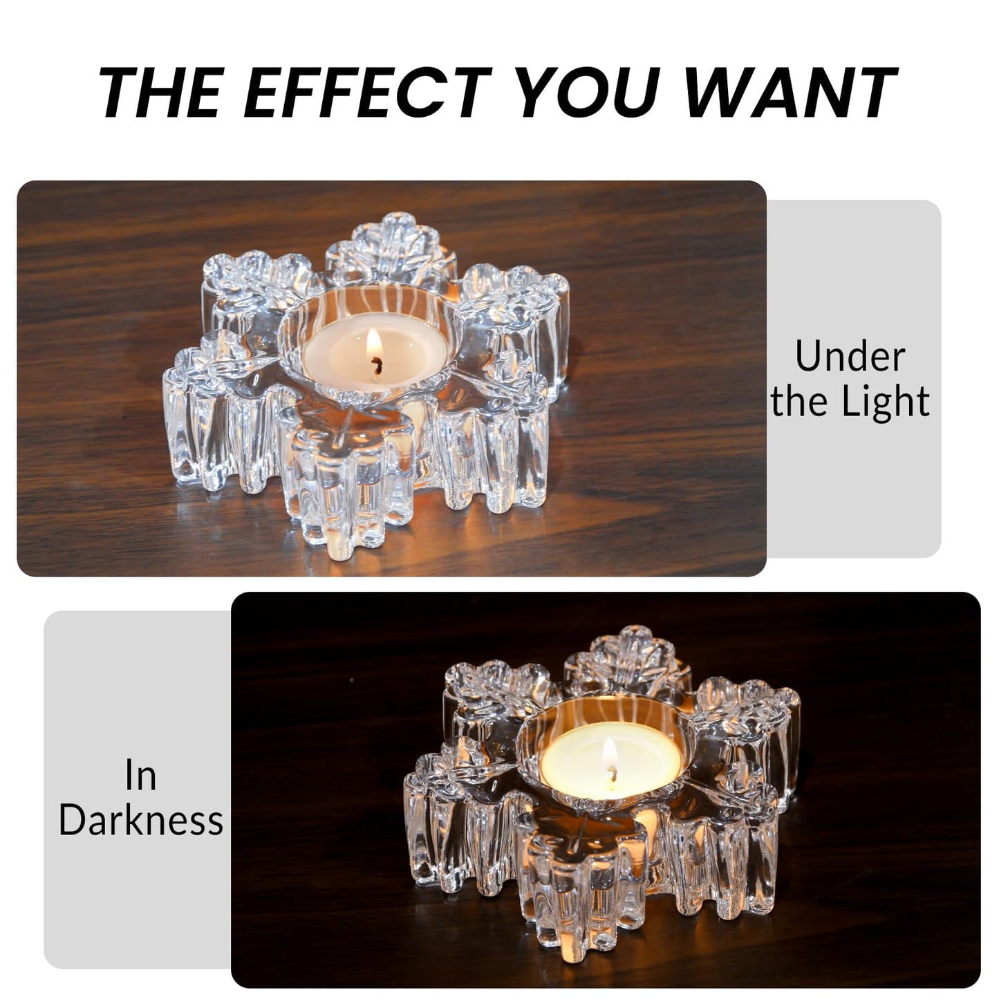 Aglary Snowflake Tealight Holders Set of 4 – Clear Glass Votive Candle Holders for Table Decor, Winter Wedding Centerpiece, Christmas Party Supplies