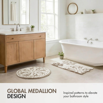 Madison Park Casablanca 100% Cotton Tufted Bathroom Rugs Luxurious Plush Medallion Floral Pattern Bath Mat Absorbent, Quick Dry, Spa Design Shower Room Décor, Rectangle 20" x 30", Taupe