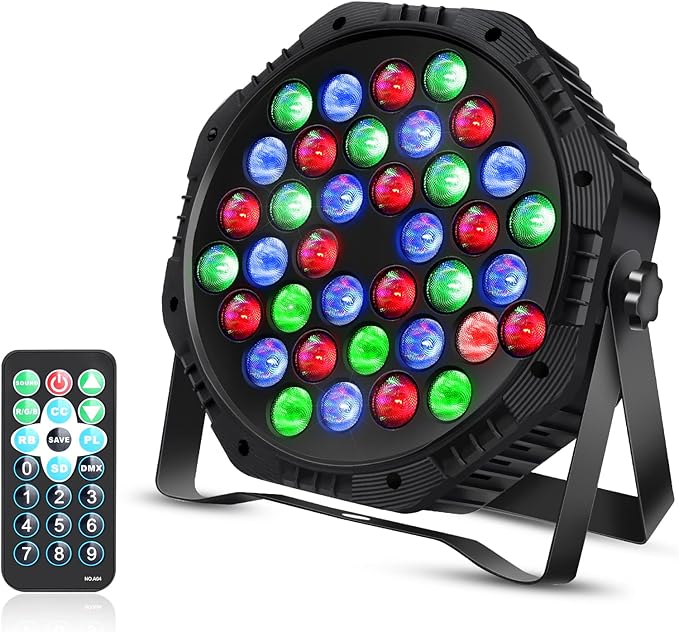36 LED Par Lights, RGB Par Can Light Stage Lights, 10 Modes DJ Lights Stage Lighting Uplights with Sound Activated Remote Control & DMX Uplights for Events Wedding Party
