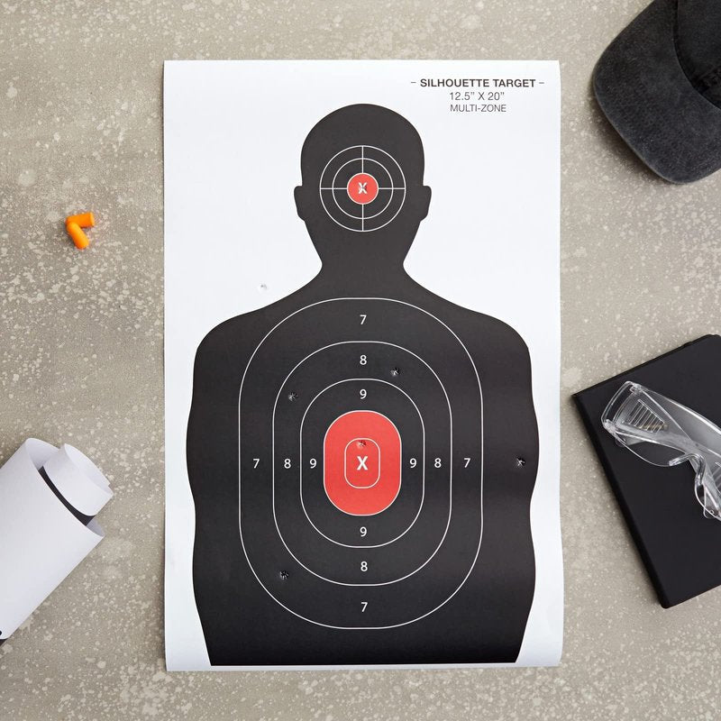 Juvale Paper Shooting Targets for Shooting Range - 50 Pack, 14 x 22 in, Silhouette & Red Bullseye - Pistol Targets