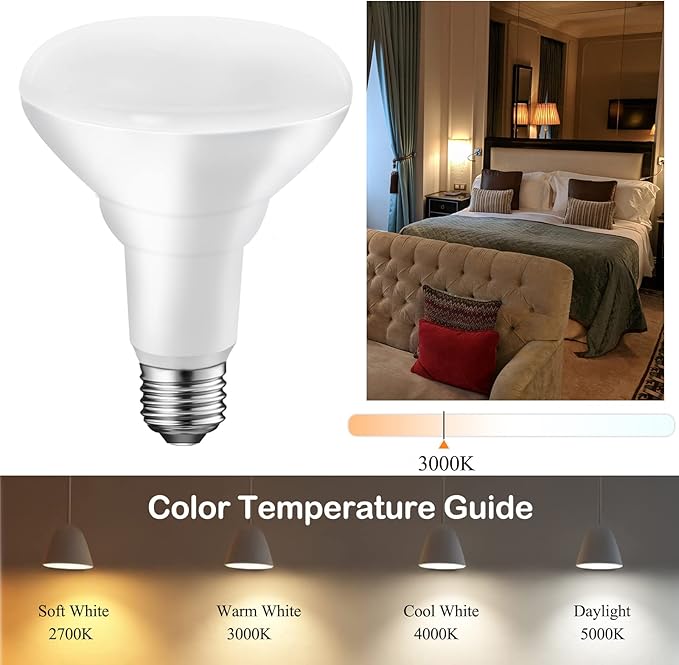 Energetic BR30 Indoor Recessed Light Bulb, Dimmable, 11W=75W, 3000K Warm White Flood Light, 900LM, CRI85+, LED Can Light Bulb for Ceiling, 6-Pack