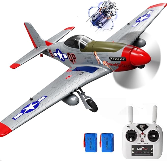 690MM 27Inch P-51D P51 Mustang Large Brushless Remote Controlled Plane Airplane for Beginners Adults 14Y+ Expert 4CH Hobby RC Glider 3D Aerobatic / 6G Gyro Xpilot 1/16 (RTF 2-Batteries)