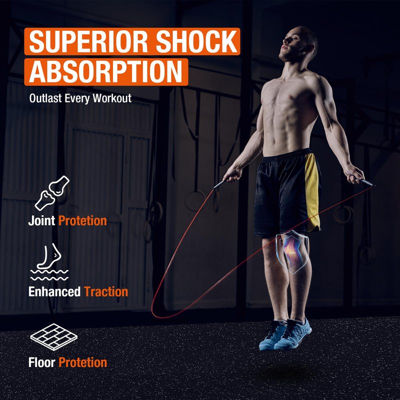 FAHKNS Gym Mat, 0.79'' Extra-Thick Exercise Equipment Mats, 12 Pcs 48 Sq Ft Rubber Top Floor Tiles, Non-Slip, EVA Foam Exercise Mat Tiles - Durable, Interlocking Mat, Gym Flooring for Home Gym(Black)