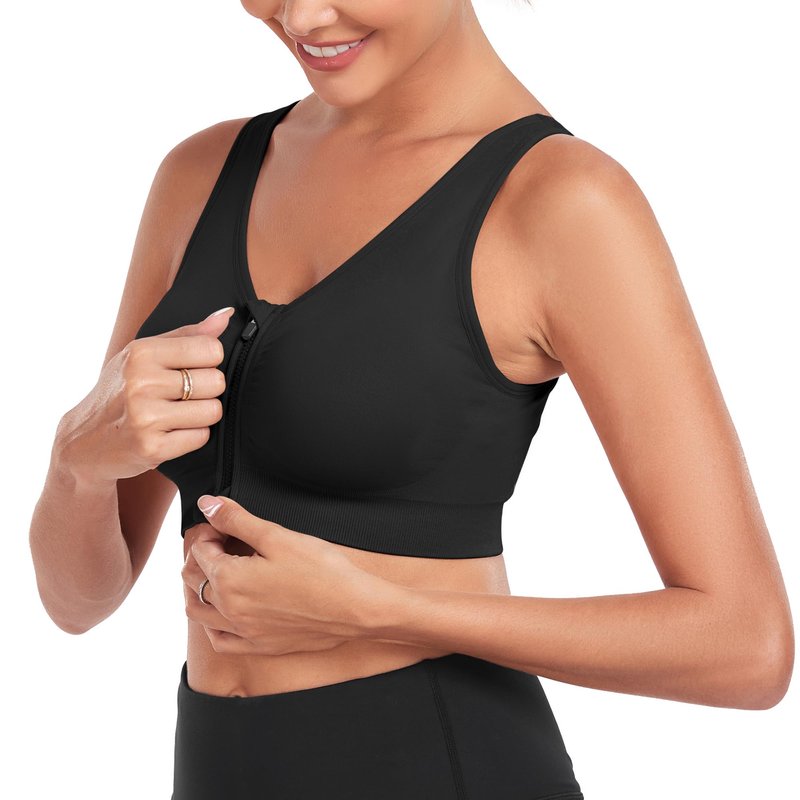 Women's Wireless Padded Sports Bras - Zip Up Racerback Comfortable Post Op Bras 3 Pack