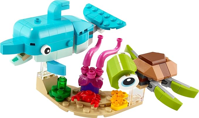 LEGO Creator 3 in 1 Dolphin and Turtle Toys for Kids Transforms to Seahorse and Sea Snail or to Swimming Fish and Crab Toy Sea Animal Figures Building Set for Kids 6 Plus Years Old 31128