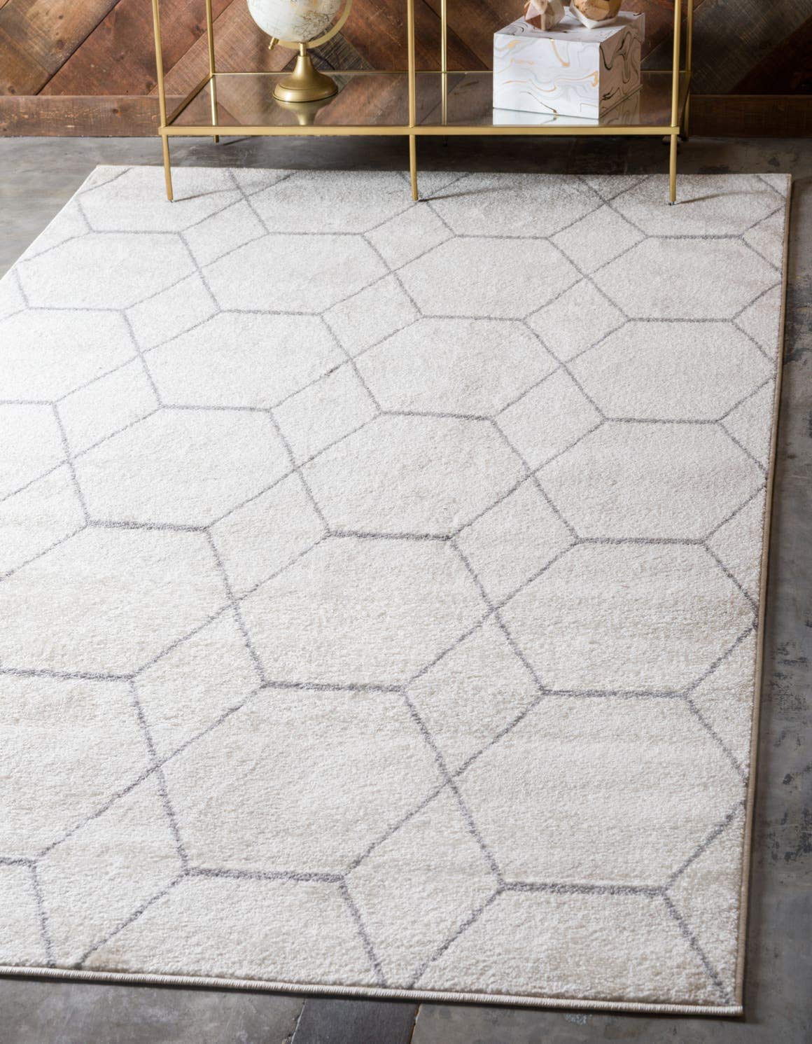 Unique Loom Trellis Frieze Collection Area Rug - Geometric (7' 10" x 10', Ivory/ Gray)