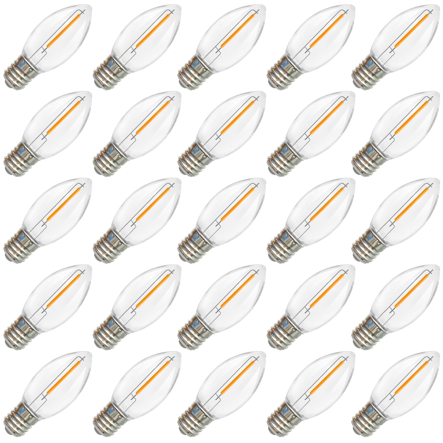 SUNSGNE C9 LED Christmas Light Bulbs, E17 Light Bulb for Christmas Tree Decor, Replacement Shatterproof Light Bulbs for Outdoor String Lights, E17 Intermediate Base, 0.6W, Warm White