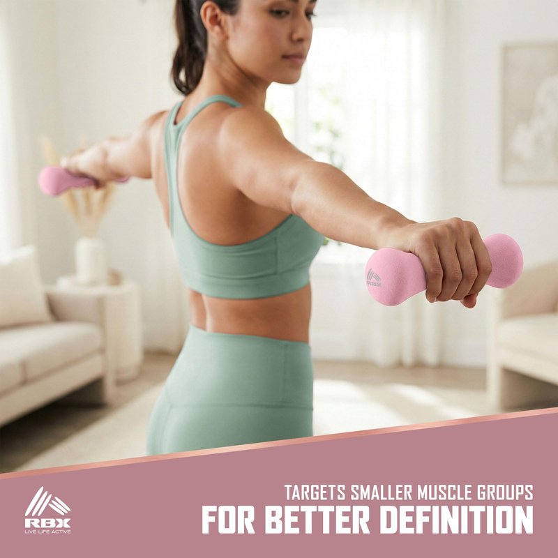 RBX Hand Weights, Neoprene Hand Weights for Home Workouts, Cardio & Strength Training, Home Gym Equipment (Light Pink, 4LB (2lb each))