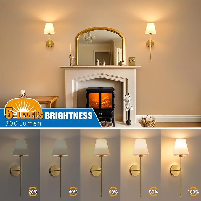 NIORSUN Battery Operated Wall Sconce Set of 2,Gold Rechargeable Wall Lights with 5200mAh Dimmable Bulbs and Remote,10 Colors Wireless Wall Lamps for Bedroom Living Room Hallway Decor