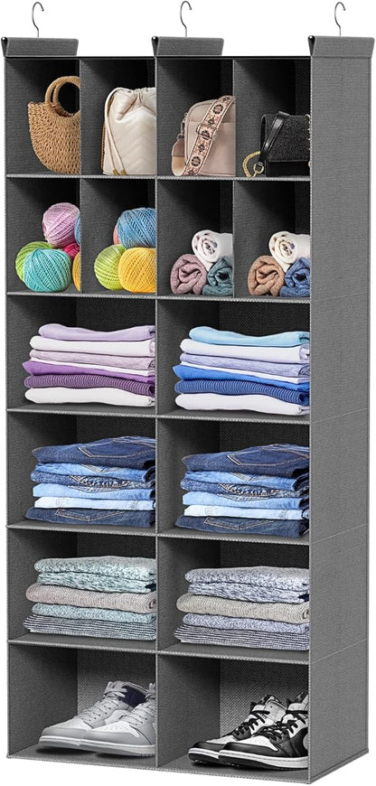 Ofiray-home 6 Tier Hanging Closet Organizer, 16 Compartments Sweater Organizer