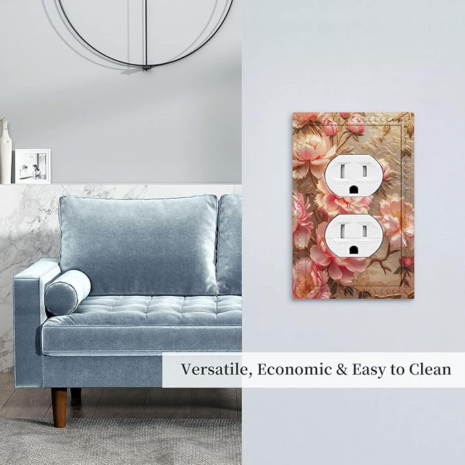 Pink Blooming Flowers Peonies Floral Light Switch Cover 1 Gang Outlet Plate Single Duplex Wall Plate Covers Decorative Switchplate Electrical Faceplate for Farmhouse Living Decor