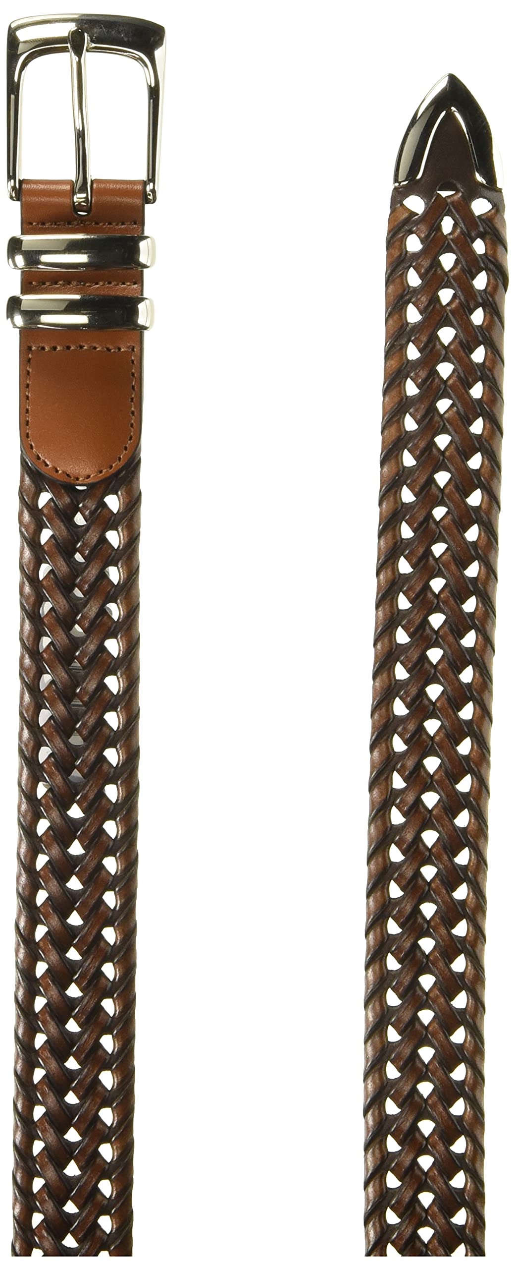Perry Ellis Men's Portfolio Braided Leather Belt, Luggage, 50